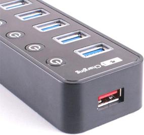img 2 attached to 🔌 Bluwee 8-Port USB 3.0 Hub: 7 Data Transfer Ports, 1 Smart Charging Port, On/Off Switches | Glossy Black Design