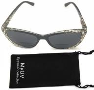 womens trendy bifocal sun reader sunglasses for fashionable readers (crystal black, 3.00) logo