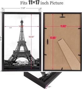 img 3 attached to 🖼️ Set of 6 Black Modern Picture Frames 11x17 – Wooden Collage Frame for Wall or Tabletop Display, with Pictures11x17 Mat, Solid Wood Construction