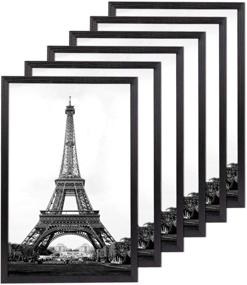 img 4 attached to 🖼️ Set of 6 Black Modern Picture Frames 11x17 – Wooden Collage Frame for Wall or Tabletop Display, with Pictures11x17 Mat, Solid Wood Construction