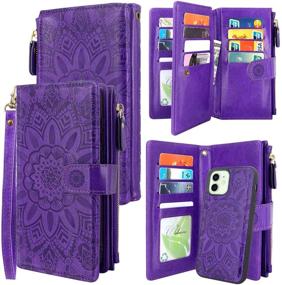 img 4 attached to 🌸 Harryshell Floral Purple iPhone 12/12 Pro Wallet Case | 12 Card Slots, Detachable Magnetic Zipper, Leather, Wrist Strap | 6.1 inch