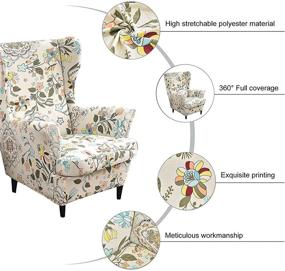 img 1 attached to 🪑 Stretch Wingback Chair Slipcover 2-Piece - Printed Armchair Cover with Elastic Bottom for Living Room Furniture Protection - Sofa Slipcover Couch Softening - 10-Inch