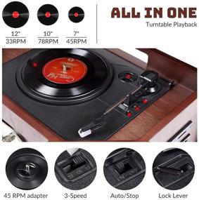 img 2 attached to 🎶 Vintage Wood ORCC Record Player - 3-Speed Turntable, Bluetooth, AM/FM Radio, CD, Cassette, Aux-In, RCA/Headphone Jack, USB, SD Slot - 2 Built-in Speakers