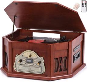 img 4 attached to 🎶 Vintage Wood ORCC Record Player - 3-Speed Turntable, Bluetooth, AM/FM Radio, CD, Cassette, Aux-In, RCA/Headphone Jack, USB, SD Slot - 2 Built-in Speakers