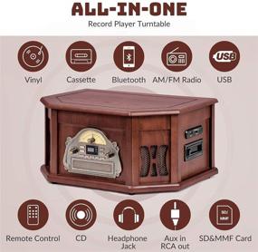 img 3 attached to 🎶 Vintage Wood ORCC Record Player - 3-Speed Turntable, Bluetooth, AM/FM Radio, CD, Cassette, Aux-In, RCA/Headphone Jack, USB, SD Slot - 2 Built-in Speakers
