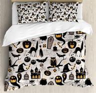 🎃 ambesonne vintage halloween duvet cover set - spooky halloween cartoon design, king size pale grey bedding set with pillow shams logo