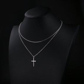 img 3 attached to 💖 Handmade Dainty Choker for Women and Girls: Layered Love Heart and Cross Pendant Necklace in Sterling Silver Jewelry