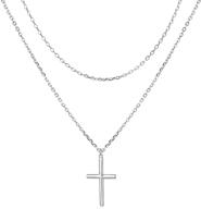 💖 handmade dainty choker for women and girls: layered love heart and cross pendant necklace in sterling silver jewelry logo