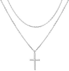 img 4 attached to 💖 Handmade Dainty Choker for Women and Girls: Layered Love Heart and Cross Pendant Necklace in Sterling Silver Jewelry