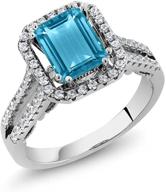 💍 925 sterling silver swiss blue topaz women's engagement ring - gem stone king (2.78 cttw, birthstone gemstone, emerald cut 9x7mm, available in sizes 5, 6, 7, 8, 9) logo