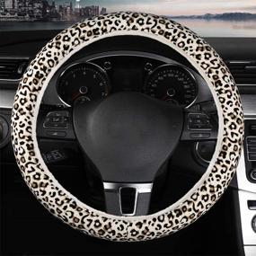 img 3 attached to 5Pcs Leopard Steering Wheel Cover For Women Car Wheel Accessories With 1Pc Leopard Steering Wheel Cover