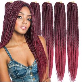 img 3 attached to 6 пачек на 3X Box Braid Crochet волосы для наращивания - диаметр 1 см, 20 прядей/пачку, тонкие синтетические косички - доступны в длинах 14/18/24/30 дюймов и цвете T1B/BUG