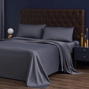 img 4 attached to Dark Grey Silk Sheets Set Queen Size - Breathable, Cooling & Wrinkle-Free - Extra Soft Satin Bedding - Deep Pockets - Fade and Shrink Resistant