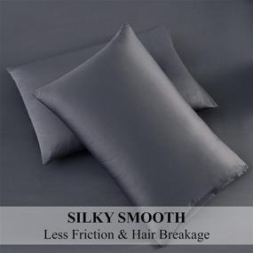img 3 attached to Dark Grey Silk Sheets Set Queen Size - Breathable, Cooling & Wrinkle-Free - Extra Soft Satin Bedding - Deep Pockets - Fade and Shrink Resistant