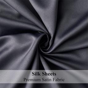 img 2 attached to Dark Grey Silk Sheets Set Queen Size - Breathable, Cooling & Wrinkle-Free - Extra Soft Satin Bedding - Deep Pockets - Fade and Shrink Resistant
