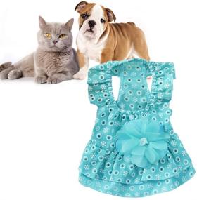 img 1 attached to POPETPOP Dog Summer Dress - Small Dog Girl Dress: Lace Flower Gauze Skirt for Pet Puppy - Size S (Blue)