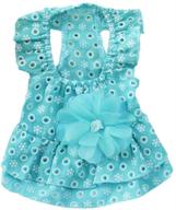 popetpop dog summer dress - small dog girl dress: lace flower gauze skirt for pet puppy - size s (blue) логотип