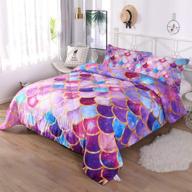 🧜 decmay purple blue mermaid fish scale comforter set: sparkly gold line 3d bedding for girls, women, children, and adults - full size logo