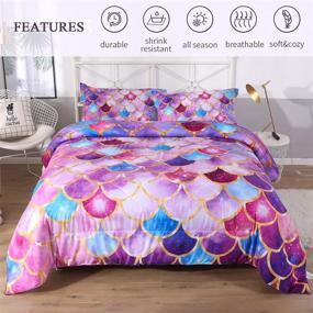 img 3 attached to 🧜 DECMAY Purple Blue Mermaid Fish Scale Comforter Set: Sparkly Gold Line 3D Bedding for Girls, Women, Children, and Adults - Full Size