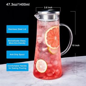 img 3 attached to 🍶 Premium 1.4L High Borosilicate Glass Carafe Set – Stainless Steel Flip-top Lid, Ideal for Hot/Cold Beverages - Juice, Tea, Coffee, Milk, Wine (Pack of 2)