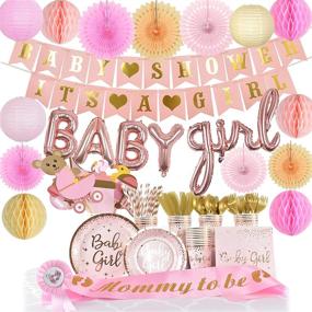 img 4 attached to 🎀 All in One Baby Shower Decorations for Girls - 242-Piece Party Supplies Set: It's a Girl Banners, Lanterns, Honeycomb Balls, Paper Fans, Balloon Set, Sash, Pin, Tableware, Napkins - Complete, Easy Setup, Serves 24 Guests - Antsik'Aby