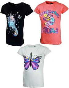 img 2 attached to 🦄 3-Pack Super Soft Short Sleeve T-Shirts for Girls - Unicorn Butterfly Glitter Print, Cute Design, Sizes 7-16, Popular Choice