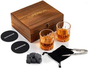 img 3 attached to 🥃 SUPERSUN Whiskey Glass Chilling Stones Gift Set for Men - Includes 2 Scotch Bourbon Glasses, 8 Granite Chilling Rocks, and 2 Coasters - Perfect for Him, Boyfriend, Husband, Father, Valentine's Day, Birthday, and Anniversary