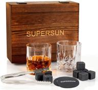 🥃 supersun whiskey glass chilling stones gift set for men - includes 2 scotch bourbon glasses, 8 granite chilling rocks, and 2 coasters - perfect for him, boyfriend, husband, father, valentine's day, birthday, and anniversary logo