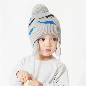 img 3 attached to Connectyle Toddler Boy Knit Earflap Beanie Hat - Cozy Fleece Lined Winter Hat for Kids