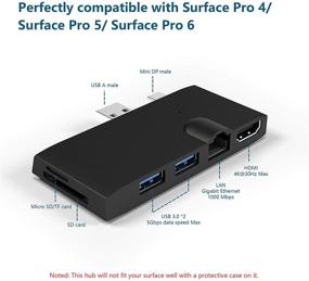 img 3 attached to Cateck USB Hub Docking Station 6 in 2 Converter Adapter for Surface Pro 5/Pro 6 with 1000M Ethernet LAN, 2 USB 3.0 Ports, Mini DP to HDMI, and SD/Micro SD Card Reader