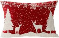 🦌 winter wonderland elk merry christmas pillowcase: happy snowflake let it snow decorative cushion cover for sofa lumbar (12x20 inches) logo