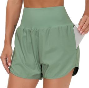 img 4 attached to 🏋️ THE GYM PEOPLE Women’s High Waist Running Shorts with Built-in Liner - Athletic Hiking Workout Shorts with Zippered Pockets