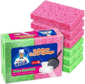 img 4 attached to MR.SIGA Non-Scratch Scrub Sponges: Gentle Kitchen Dish Scrubbers - 12 Pack