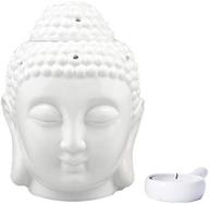 🧘 спокойствие и безмятежность: мирная голова будды из керамики с ароматической свечой воздуха и горелкой для эфирных масел - белая. логотип