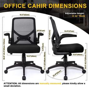 img 3 attached to VigorPow Mesh Office Chair: Ergonomic Mid Back Swivel Foldable Black Desk Computer Chair 💺 with Adjustable Height, Lumbar Support, and Flip Up Arms - Your Perfect Office Task Chair