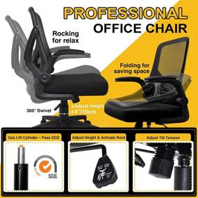 img 2 attached to VigorPow Mesh Office Chair: Ergonomic Mid Back Swivel Foldable Black Desk Computer Chair 💺 with Adjustable Height, Lumbar Support, and Flip Up Arms - Your Perfect Office Task Chair
