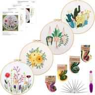 🧵 embroidery starter kit - 4pack with pattern, instructions, hoop, clothes, plants & flowers design - diy beginner stitch kit with color threads (embroidery kit-c) logo