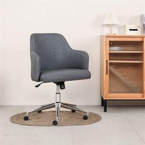 img 4 attached to 🪑 Adjustable Home Office Chair: Upholstered, Movable, and Swivel - Ideal for Computer Desk, Office Leisure, Bedroom, or Modern Fabric Vanity Armchair in Living Room