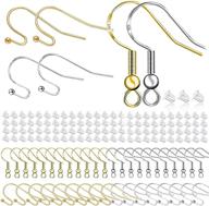 sterling silver earring hooks kit: 200 pcs fish hooks, 450 pcs hypoallergenic making set with silicone stoppers - ideal for diy jewelry making (silver and gold) logo