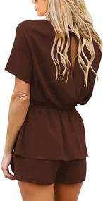 img 3 attached to 👗 Utyful Women's Summer Casual Crisscross V Neck 3/4 Bell Sleeve Belted Chiffon One Piece Romper Shorts