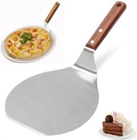 img 1 attached to IUAQDP Pizza Spatula Peel Shovel Cake Lifter with Wood Handle - Stainless Steel Plate Holder Baking Tool for Homemade Pizza and Baking