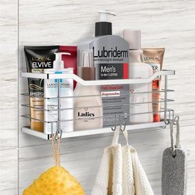 img 3 attached to 🚿 ODesign Shower Caddy Shelf with Hooks for Shampoo Conditioner Bath Sponge Loofah - Adhesive Wall Mount Rack Storage Organizer, No Drill, Rustproof Stainless Steel (SUS304) - Enhance Your Bathroom Organization