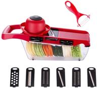 🥕 6 blade mandolin vegetable slicer | multi-function food cutter & fruit slicer | easy clean & store | potato, tomato, carrot, onion, cucumber, cheese | includes peeler & grater chopper logo