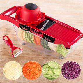 img 3 attached to 🥕 6 Blade Mandolin Vegetable Slicer | Multi-function Food Cutter & Fruit Slicer | Easy Clean & Store | Potato, Tomato, Carrot, Onion, Cucumber, Cheese | Includes Peeler & Grater Chopper