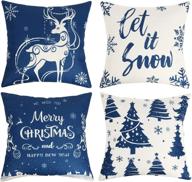 🎄 merrycolor christmas pillow covers 18×18 inches set of 4 - farmhouse blue rustic linen throw pillow cases for sofa couch holiday decorations & christmas festive touch логотип