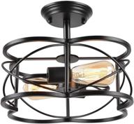 💡 eyassi semi flush mount ceiling light: vintage industrial 2-light fixture with metal cage - perfect close to ceiling lighting for kitchen, living room, bedroom, laundry - black retro ceiling lamp. logo