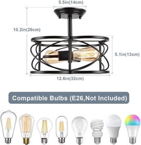 img 1 attached to 💡 Eyassi Semi Flush Mount Ceiling Light: Vintage Industrial 2-Light Fixture with Metal Cage - Perfect Close to Ceiling Lighting for Kitchen, Living Room, Bedroom, Laundry - Black Retro Ceiling Lamp.