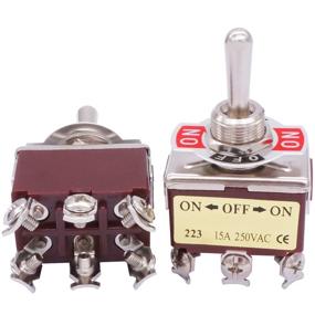 img 2 attached to 🔘 2-Pack Silver Contact Toggle Switch - Heavy Duty Car 6-Pin Momentary 3-Position (ON)/Off/(ON) 15A 250VAC DTDT Metal Knob Cap - Waterproof TEN-223