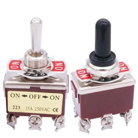 img 1 attached to 🔘 2-Pack Silver Contact Toggle Switch - Heavy Duty Car 6-Pin Momentary 3-Position (ON)/Off/(ON) 15A 250VAC DTDT Metal Knob Cap - Waterproof TEN-223