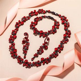 img 2 attached to 💍 Элегантный свадебный набор ожерелье-волна цветов, серьги и браслет: "EVER FAITH - Австрийское хрустальное украшение